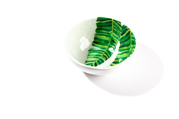 empty bowl with plant design isolated on white background