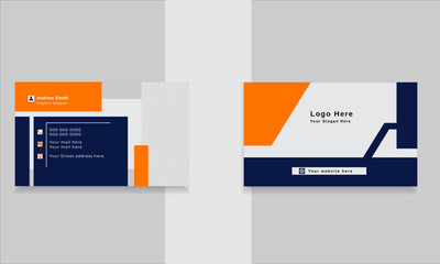 Professional Unique Creative Business Card with a orange & navy blue colored look.