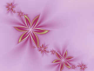 Garland of fractal golden pink flowers