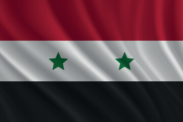 Realistic waving flag of Syria swaying in wind. Silk wavy Syria flag