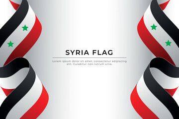 Syria flag design. Syrian flag wavy on white background. Realistic waving ribbon or banner with flag of Syria.  Independence day