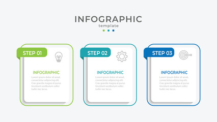 Process business infographic thin line with square template design with icons and 3 options or steps. - obrazy, fototapety, plakaty