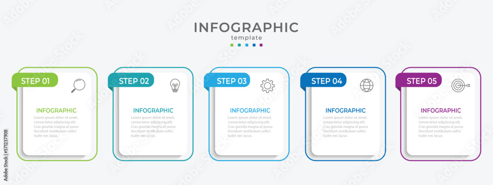 Wall mural process business infographic thin line with square template design with icons and 5 options or steps
