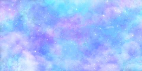 ふんわりやさしいパステルカラーの星空 水彩イラスト背景