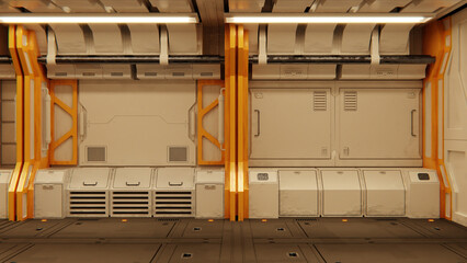 Futuristic architecture Sci-Fi spaceship hallway interior © Oksana Kumer