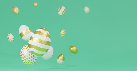 Gold easter eggs background, 3D rendering background.