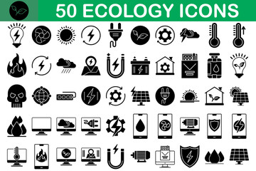 Ecology Icons Collection, 50 Glyph Icons Illustration