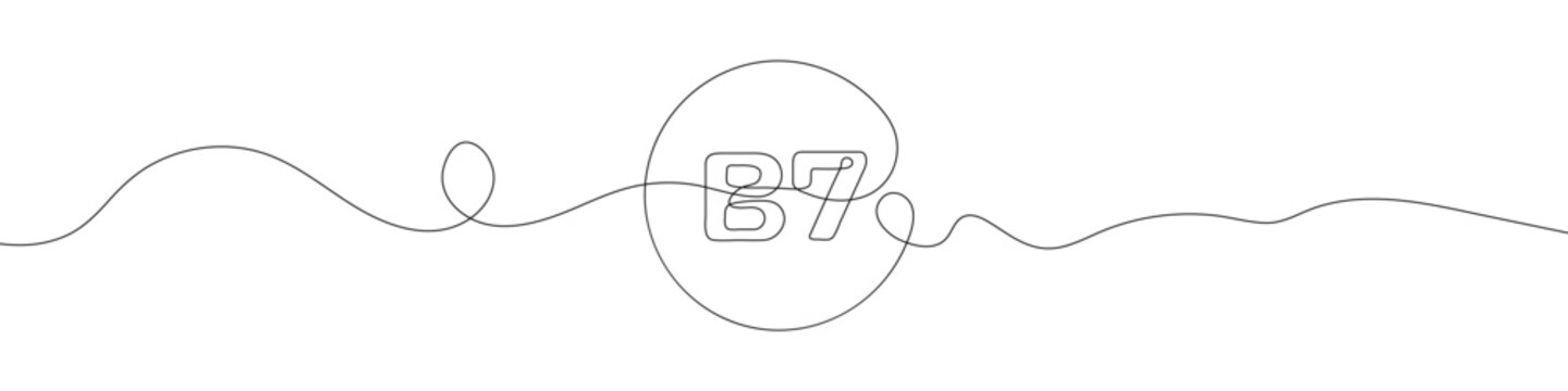 Continuous linear drawing of B7 vitamin symbol. Single line drawing of B7 vitamin icon. Vector illustration.