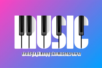 Piano style font design, music concert alphabet, letters and numbers vector illustration