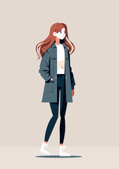 cute young girl teenager or student in casual fashion clothes female cartoon character standing pose