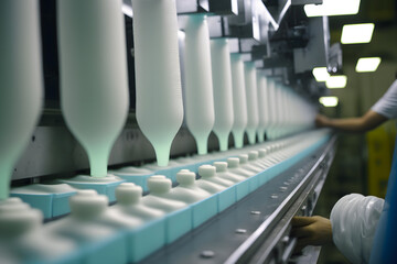 Production of rubber latex products condoms on the conveyor factory, workshop. Generative AI