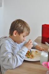 menino almoçando prato de comiga 