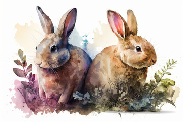 Obraz premium Easter bunny, watercolor, generative ai
