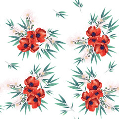 Modern floral seamless pattern. Digital drawn illustration. Can be used as textile fabric or wallpaper, cards, invitations, decorative paper