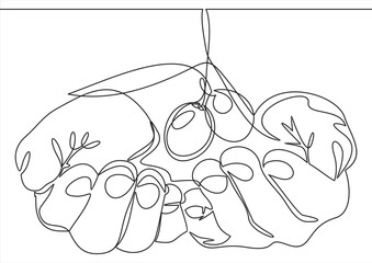 Hands holding olive branch icon, sign, emblem, logo for olive oil, farm products, agricultural, rural store. Trendy linear thin line style. Isolated on background. Vector illustration.Continuous line 