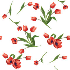 Modern floral seamless pattern. Digital drawn illustration. Can be used as textile fabric or wallpaper, cards, invitations, decorative paper