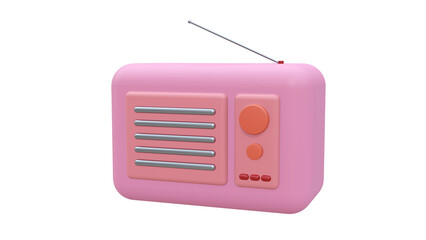 3D Radio pink color perspective side view isolated on white background