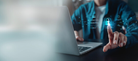 User authentication system with username and password, cybersecurity concept,global network security technology, business people protect personal information. cybersecurity concept.