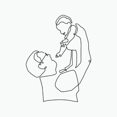 continuous line, one line
international father's day holding a child family warm father caring for children illustration hand drawn simple vector