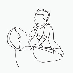continuous line, one line
international father's day holding a child family warm father caring for children illustration hand drawn simple vector