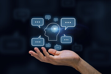 ChatGPT Chat with AI or Artificial Intelligence.ChatGPT Chat with AI or Artificial Intelligence.Young businessman chatting with a smart AI.Chat bot concept