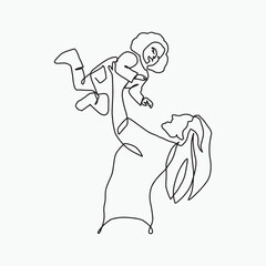 continuous line, one line
International Mother's Day holding a baby pregnant mother family warm illustration hand drawn simple vector