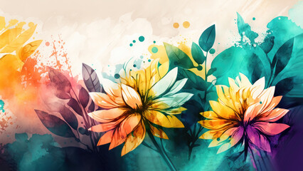 Fototapeta na wymiar abstract watercolor background with flowers, generative ai