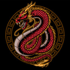 red japanese dragon design with circle ornament suitable for t-shirt designs, wallpapers, tattoos and others