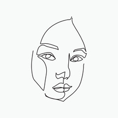 Surreal Faces Continuous line, drawing of set faces and hairstyles, fashion concept, woman's beauty, minimalist, vector illustration, pretty sexy. Take care of yourself.