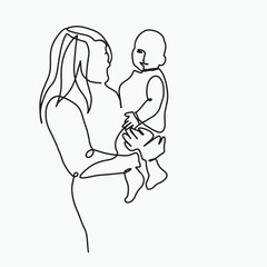 continuous line, one line
International Mother's Day holding a baby pregnant mother family warm illustration hand drawn simple vector