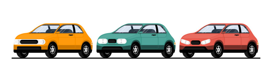 Set cars two seat color difference on isolated background, Digital marketing illustration.