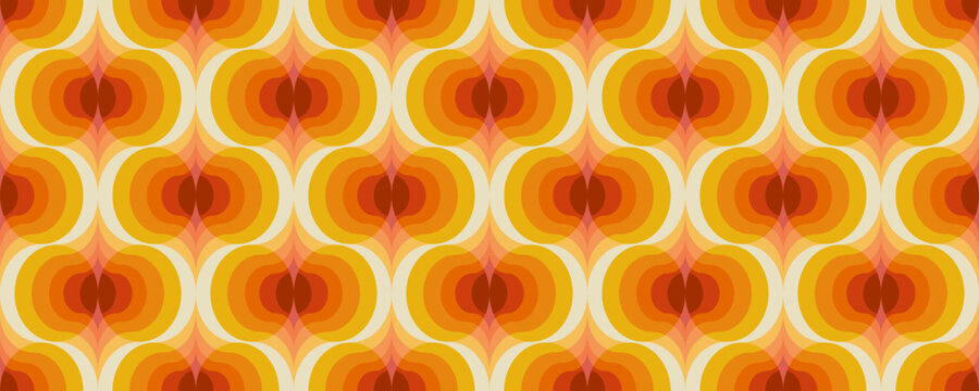Fototapeta 70's retro seamless pattern. Vector vintage colorful groovy texture. Geometric 60s background illustration