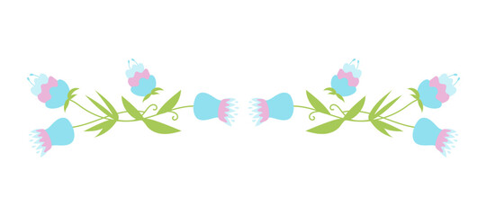 Blossom flowers decoration, isolated on white background. Floral spring decorative element, flower divider for wedding invitation, Women's Day. Springtime vector flowers composition for Mother's Day