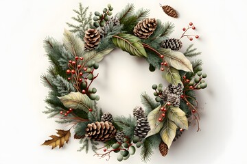 wreath christmas white background created using AI Generative Technology