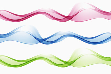 Red, green and blue flow of wavy lines, abstract wave background. Set of vector waves.
