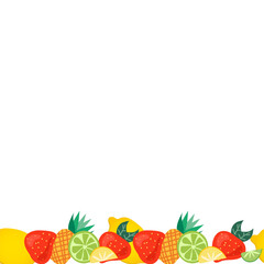 Border with colorful fruit pattern on white background. Trendy textile design. Decorative textile seamless pattern. Flat vector illustration.