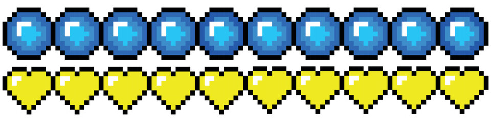 Pixel art is 8-bit. Set of health and oxygen icons for games, web, design and more. Vector extensions. Dotted pop art. Creative vision logo concept.