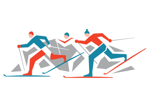 

Cross Country Skiers.
A stylized drawing of three cross-country ski competitors. Isolated on white background. Vector available.