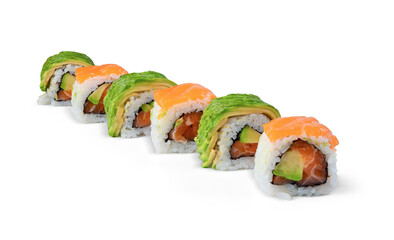 Maki sushi with salmon and avocado isolated on white background