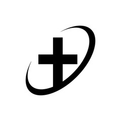 Cross icon. Religious cross on white background. Black church symbols. Abstract christian cross icon. Vector illustration.