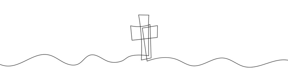 Continuous line drawing of christian cross. Religious cross one line icon. One line drawing background. Vector illustration. Cross black icon
