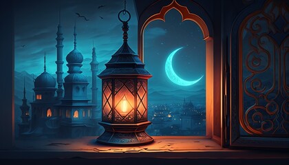Holy Ramadan Kareem moon. Month of fasting for Muslims. Generative AI