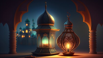 Holy Ramadan Kareem moon. Month of fasting for Muslims. Generative AI