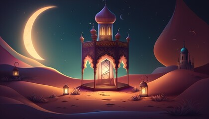 Holy Ramadan Kareem moon. Month of fasting for Muslims. Generative AI