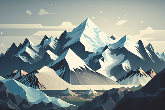 Illustration pictures of majestic snowy mountains combined with generative AI tools.