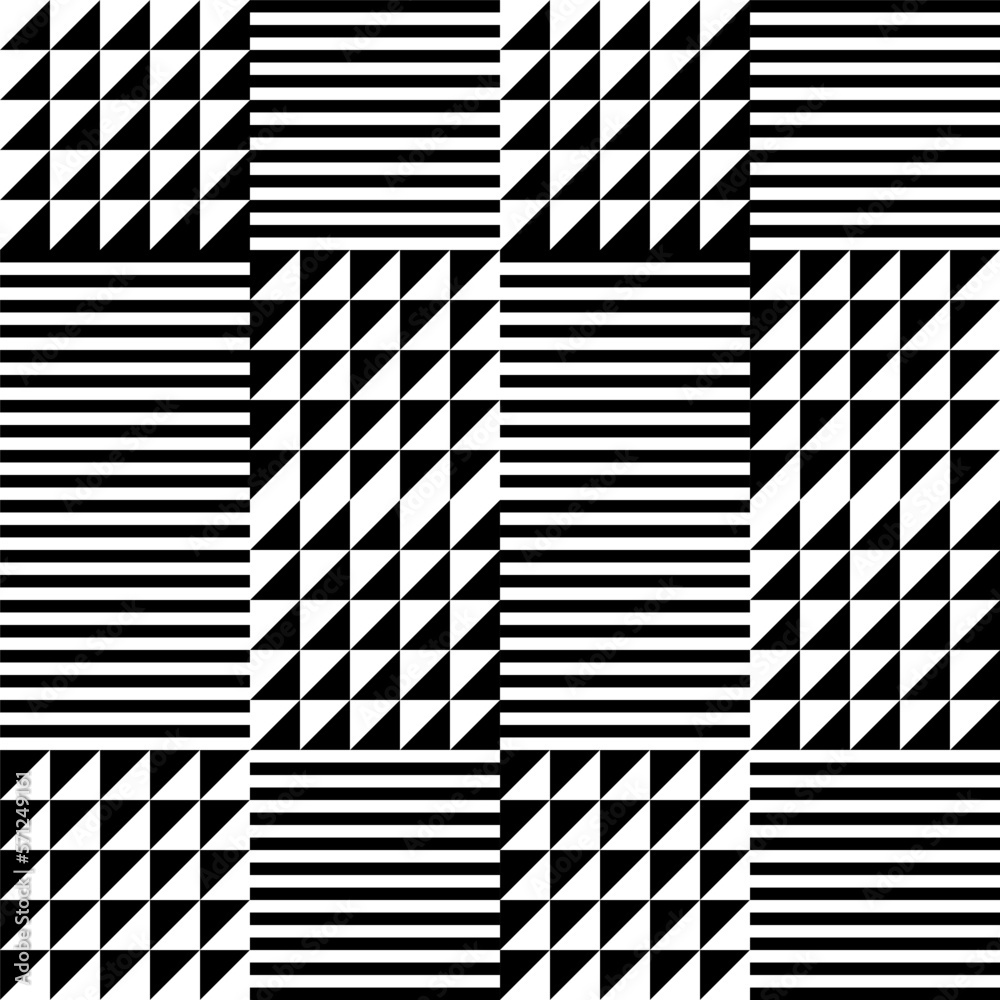 Poster Modern abstract geometric contemporary vector seamless pattern with simple elements and shapes. Graphic black and white minimalist background.