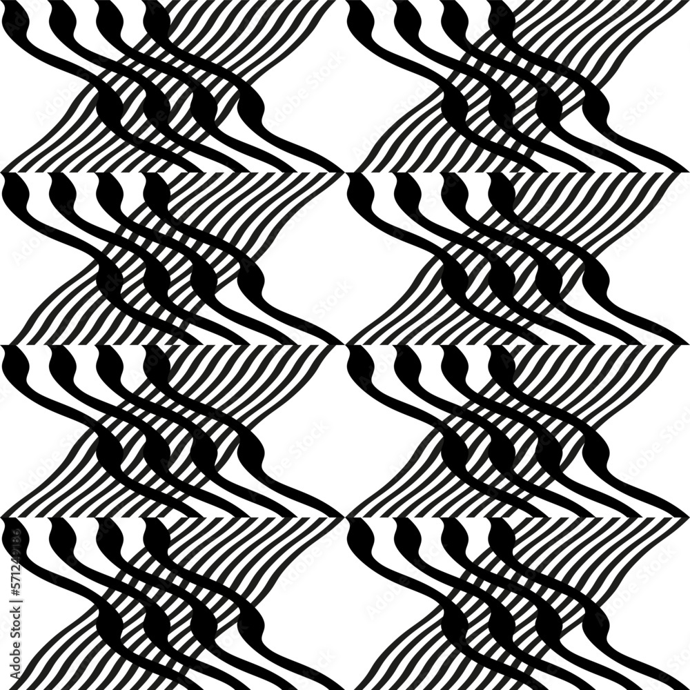 Fototapete Modern abstract geometric contemporary vector seamless diagonal pattern with simple elements and shapes. Graphic black and white minimalist background.