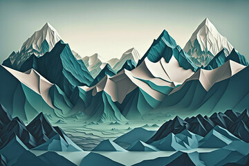 Illustration pictures of majestic snowy mountains combined with generative AI tools.