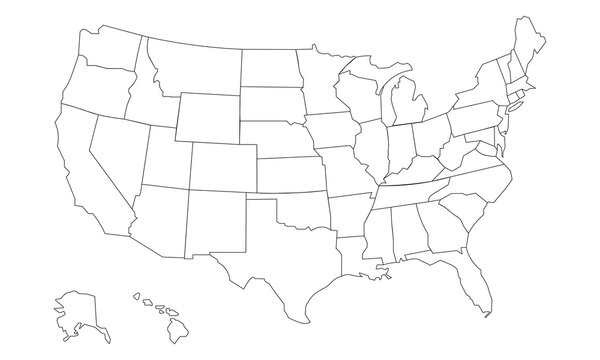 Linear map with highlighted states of USA vector graphic on white isolated background eps 10