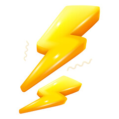 Vector bolt lighting yellow 3d icon on transparent background.